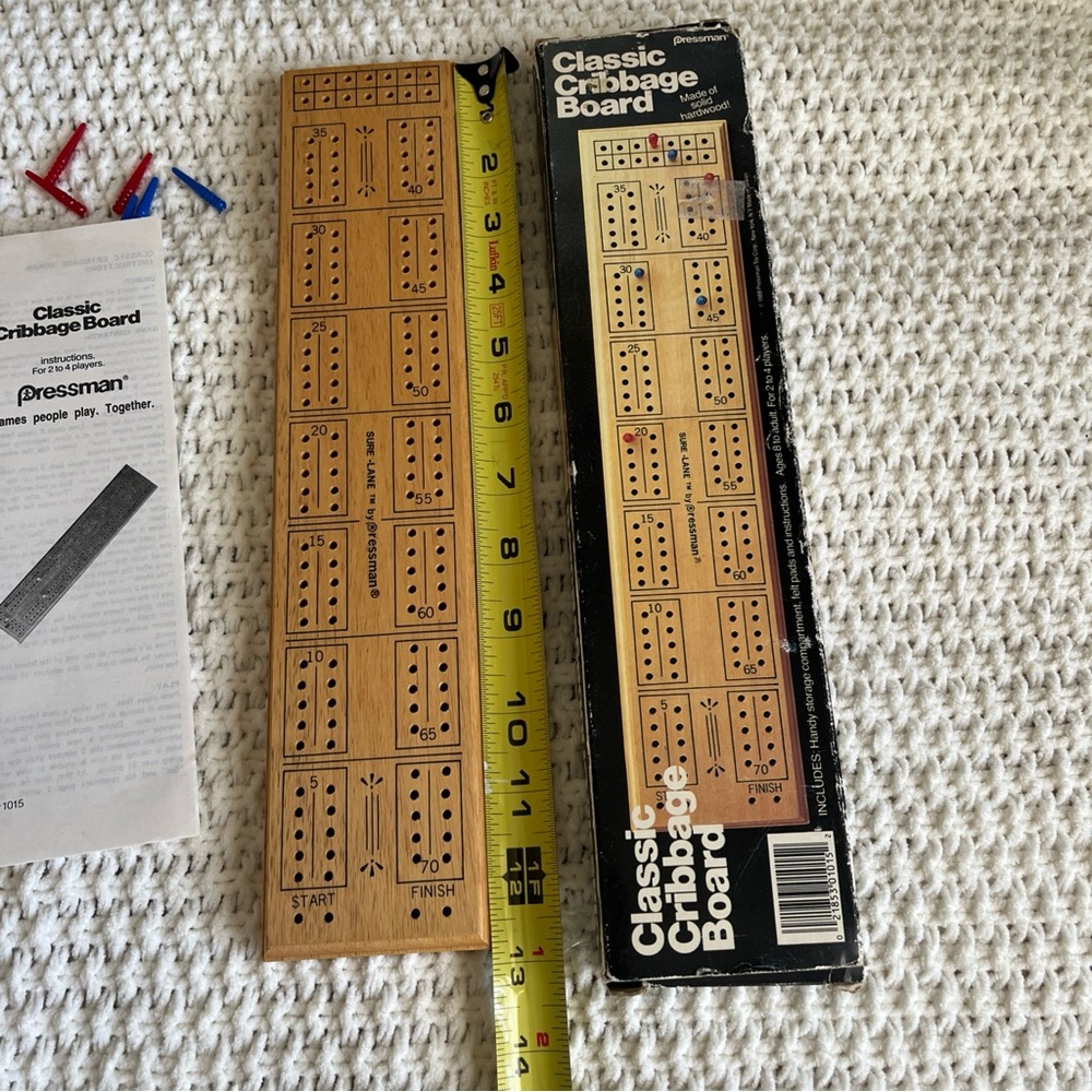 Pressman Classic Cribbage Solid Hardwood Board with Pegs & Instruction Booklet - Picture 13 of 13